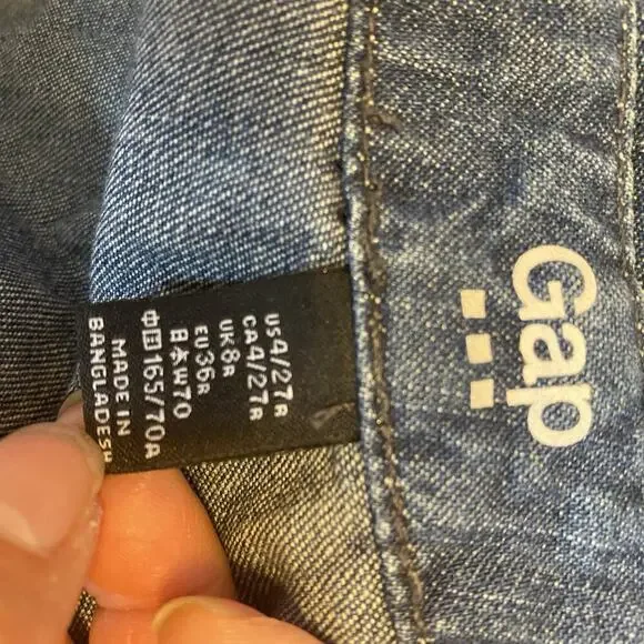 Gap Overalls Women 4/27R Denim Bib Medium Wash Pocket Slouchy Y2K Blue Wide Legs - Picture 5 of 13